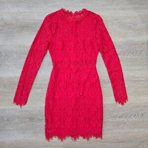 Lulus Red Lace Long Sleeve Bodycon Mini Dress Size Small Stunning Party Look